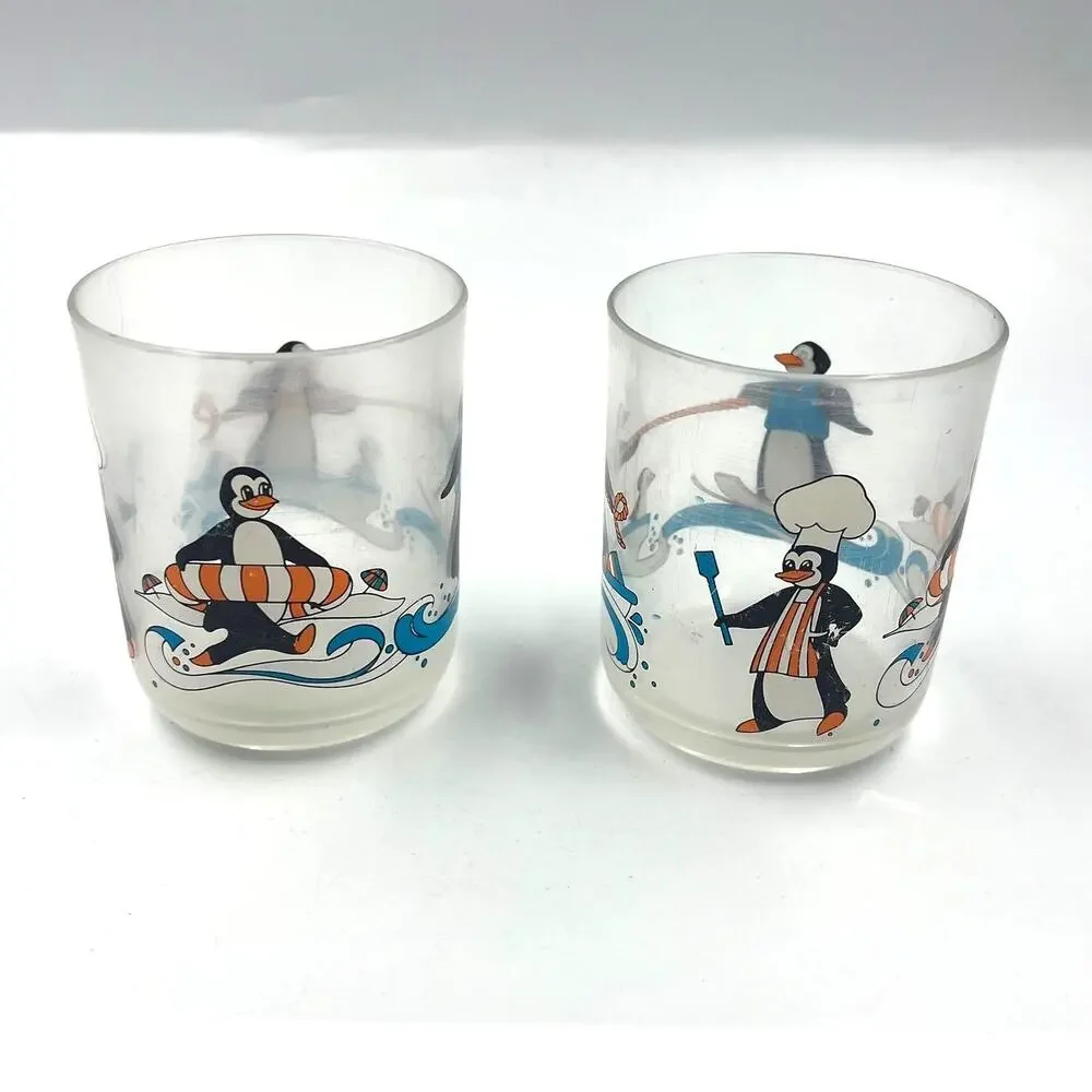 Vintage Plastic Penguins Cups Summer Sports Water‎ Skiing BBQ Swimming Beach